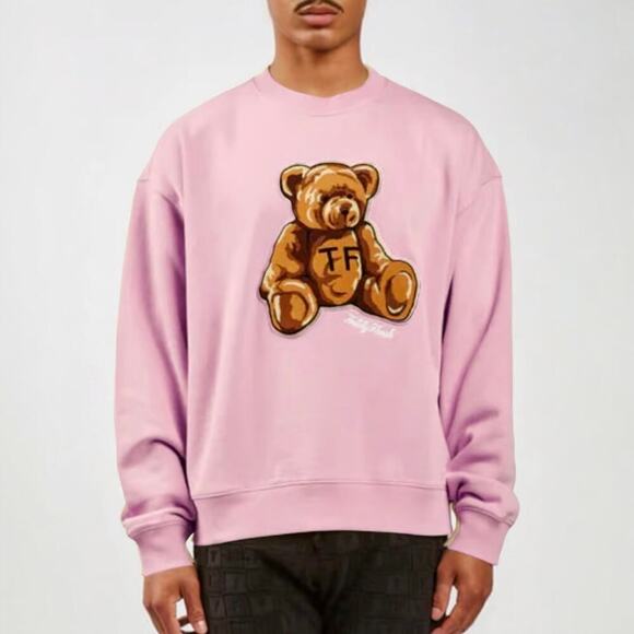 Teddy Fresh Pink Embroidered Applique Bear Crew Neck Pullover Sweatshirt Medium - Picture 1 of 8